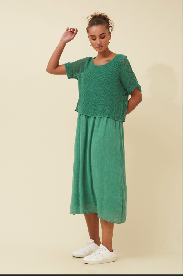 Mesh Long Layer Dress Green