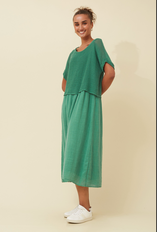 Mesh Long Layer Dress Green