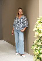 Navy Leaf Blouse