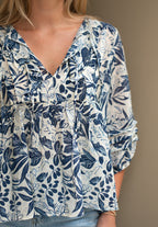 Navy Leaf Blouse