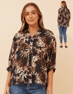 Ckm Button Back top Chocolate Caroline Morgan