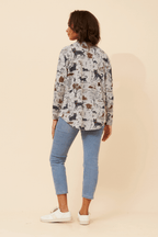 Leonor Cat Zip Top featuring playful cat print and relaxed fit, perfect for cat lovers and casual wear.