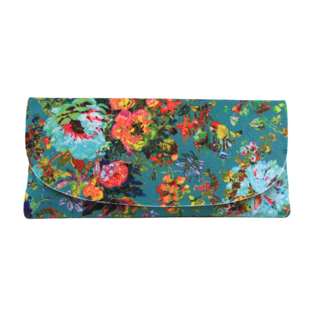 Velour Glasses Case -Flowers Turquoise