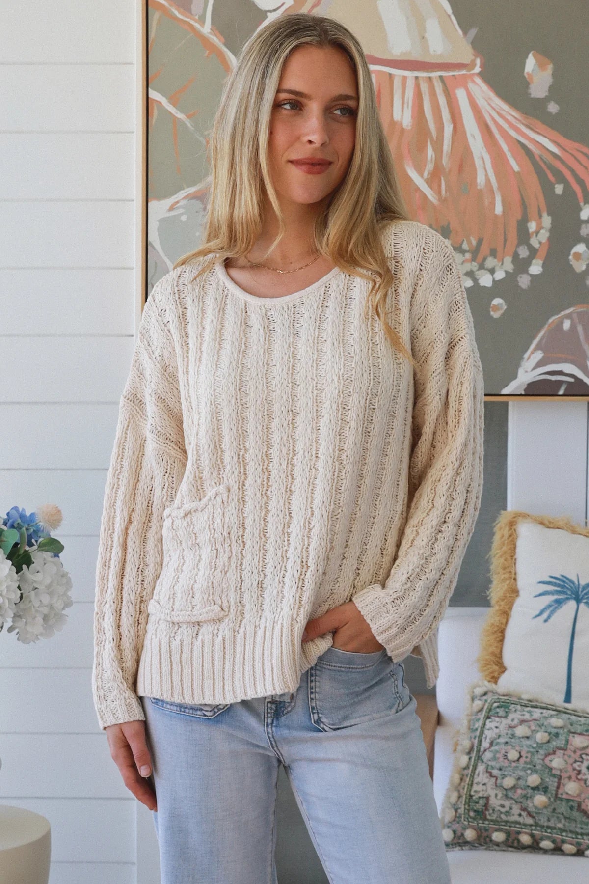 Jade  Cream One pocket knit Charlotte The Label