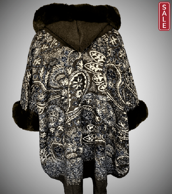 Lux Fur Paisley poncho with hood