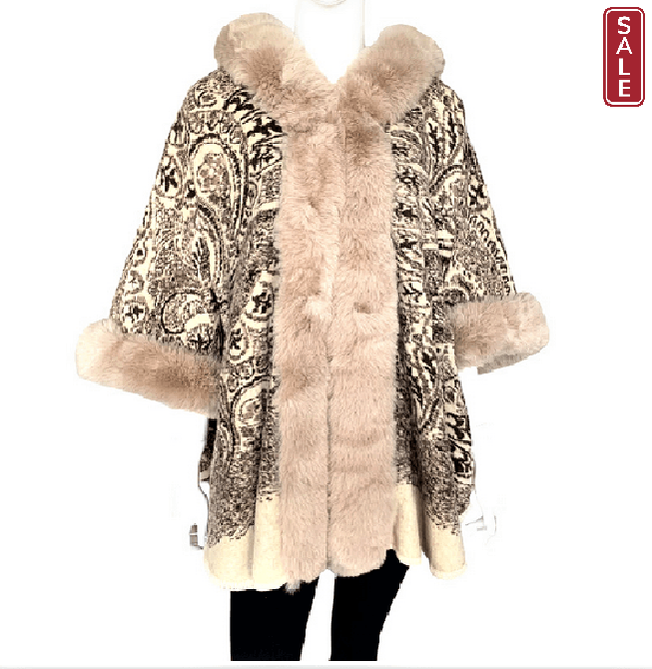 Lux Fur Paisley poncho with hood