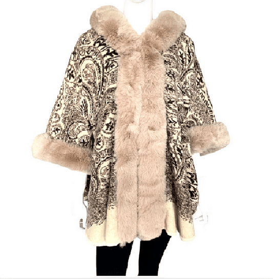 AUTN Poncho One / Beige Lux Fur Paisley poncho with hood