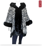 Lux Fur Paisley poncho with hood