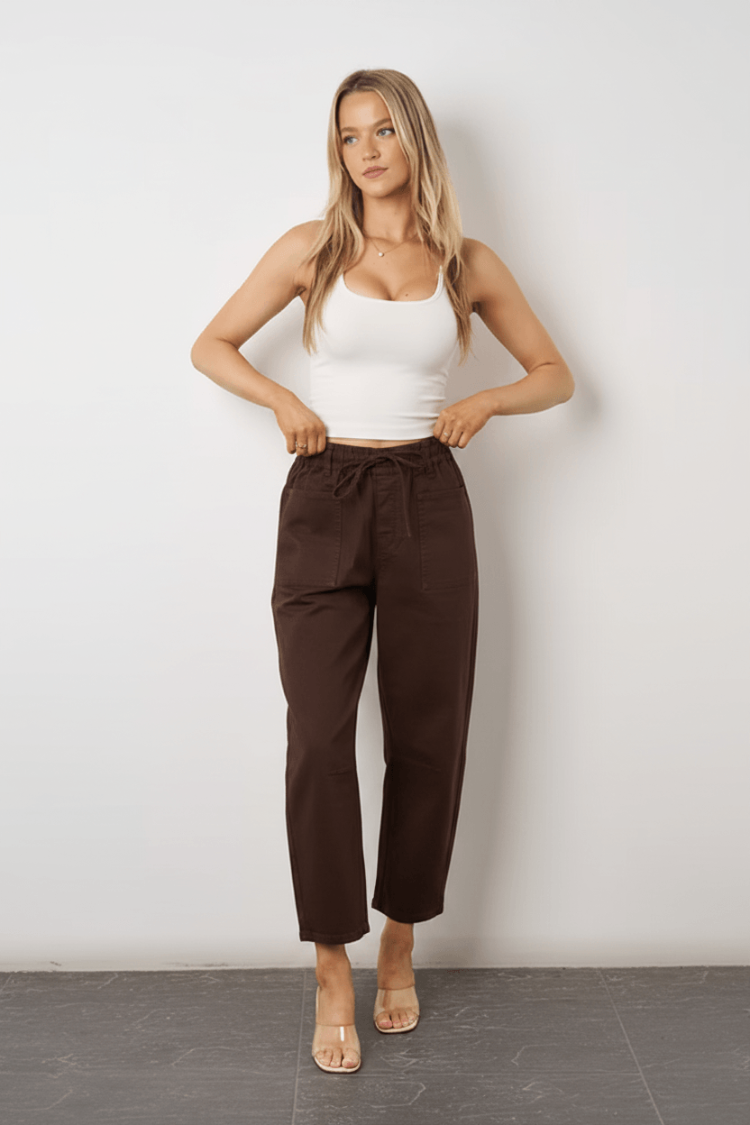 Olivia Barrel Leg Jeans-Chocolate BA350 Wakee jeans