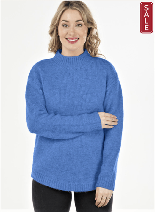 Bella knitwear jumper XS / Blue marle Bella High neck curved jumper