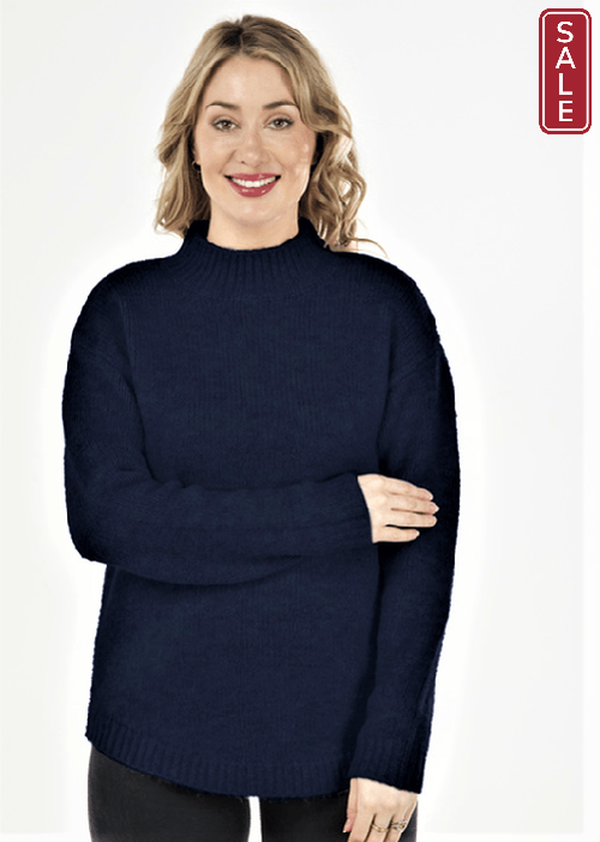 Bella knitwear jumper XS / Navy Bella High neck curved jumper