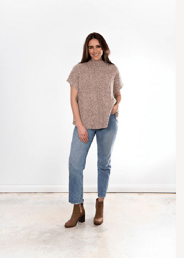Bella knitwear poncho S/M / Oatmeal Cable Poncho with Buttons