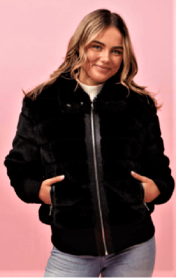 Caroline Morgan jacket 18 / Black Faux Fur Bomber.