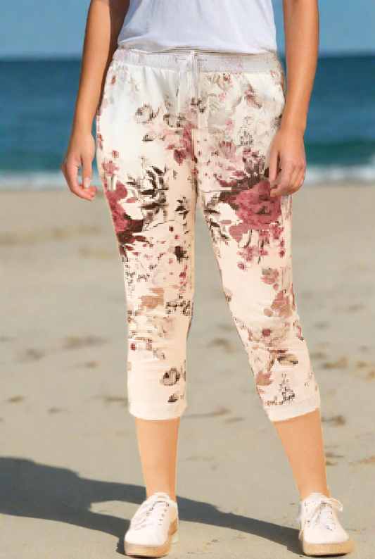 Caroline Morgan pants 8 Jogger Crop Pants-pink floral