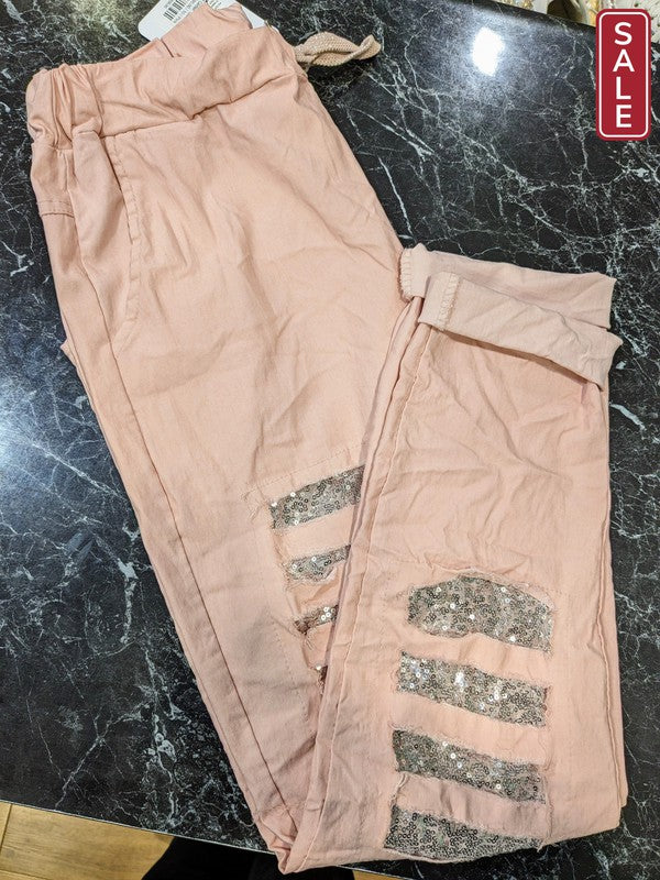 Caroline Morgan Pants 8 / Pink CKM Glitter  Slashed Pants