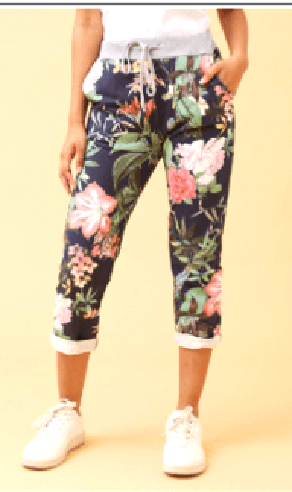 Caroline Morgan pants Jogger Crop Pants-navy floral