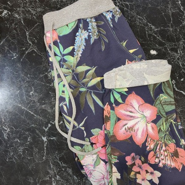 Caroline Morgan pants Jogger Crop Pants-navy floral