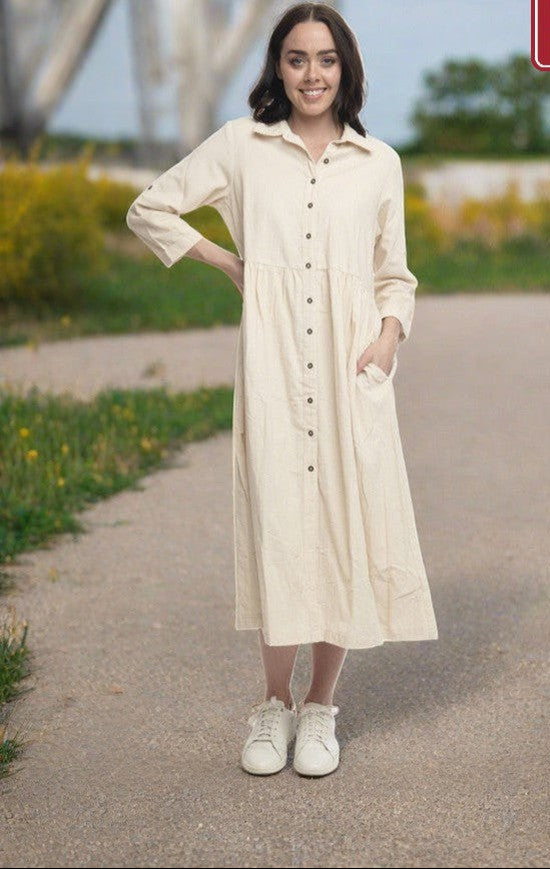 Cord Collar dress Taupe