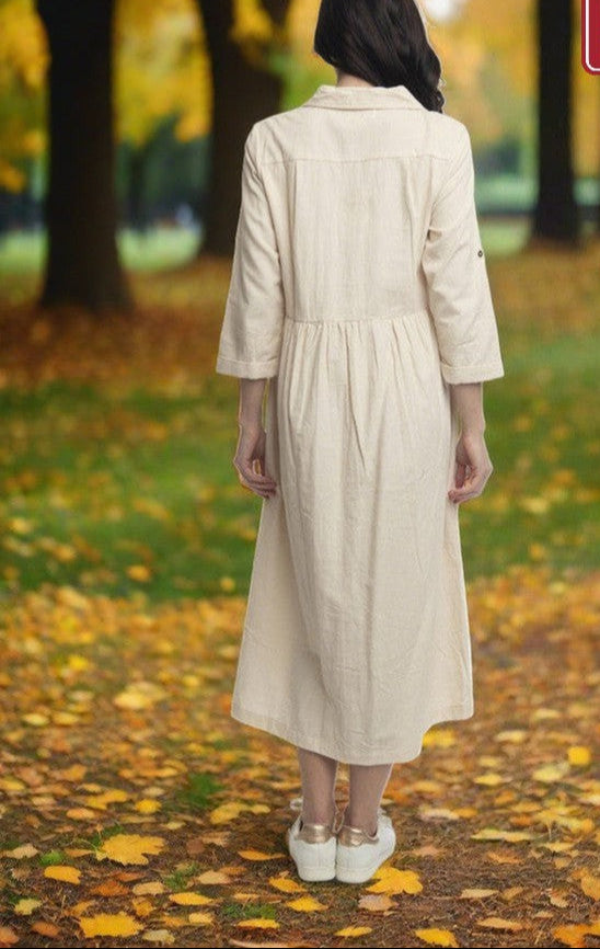 Cord Collar dress Taupe