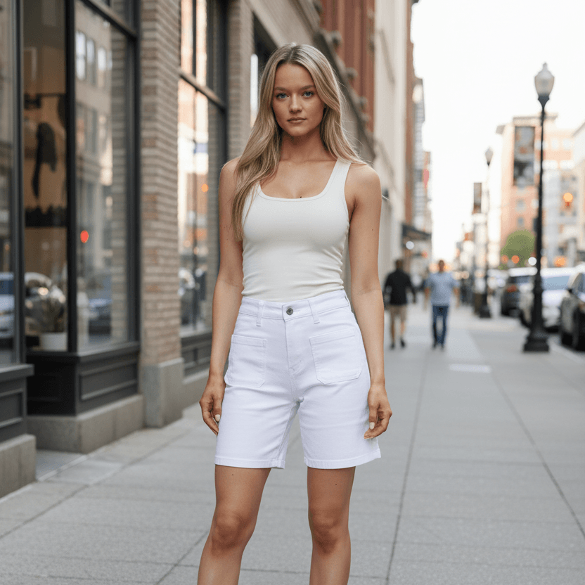 Mid-Length Denim Shorts
