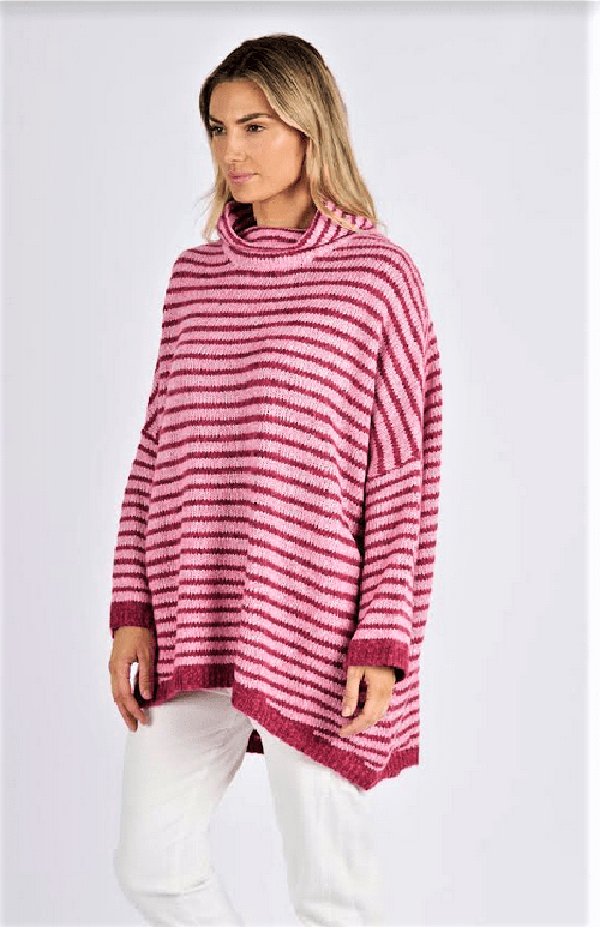 Gypsyroad Bowral Berry stripe / Small/med oversized striped jumper