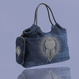 Denim Large Canvas Shopping Tote With Pouch