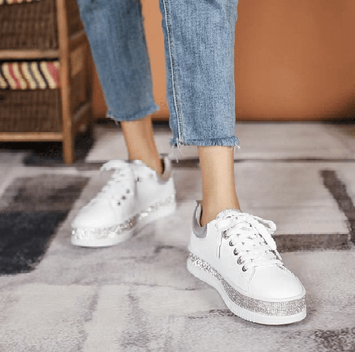 Lav-ish Sneakers Lux Crystal Sneaker- white