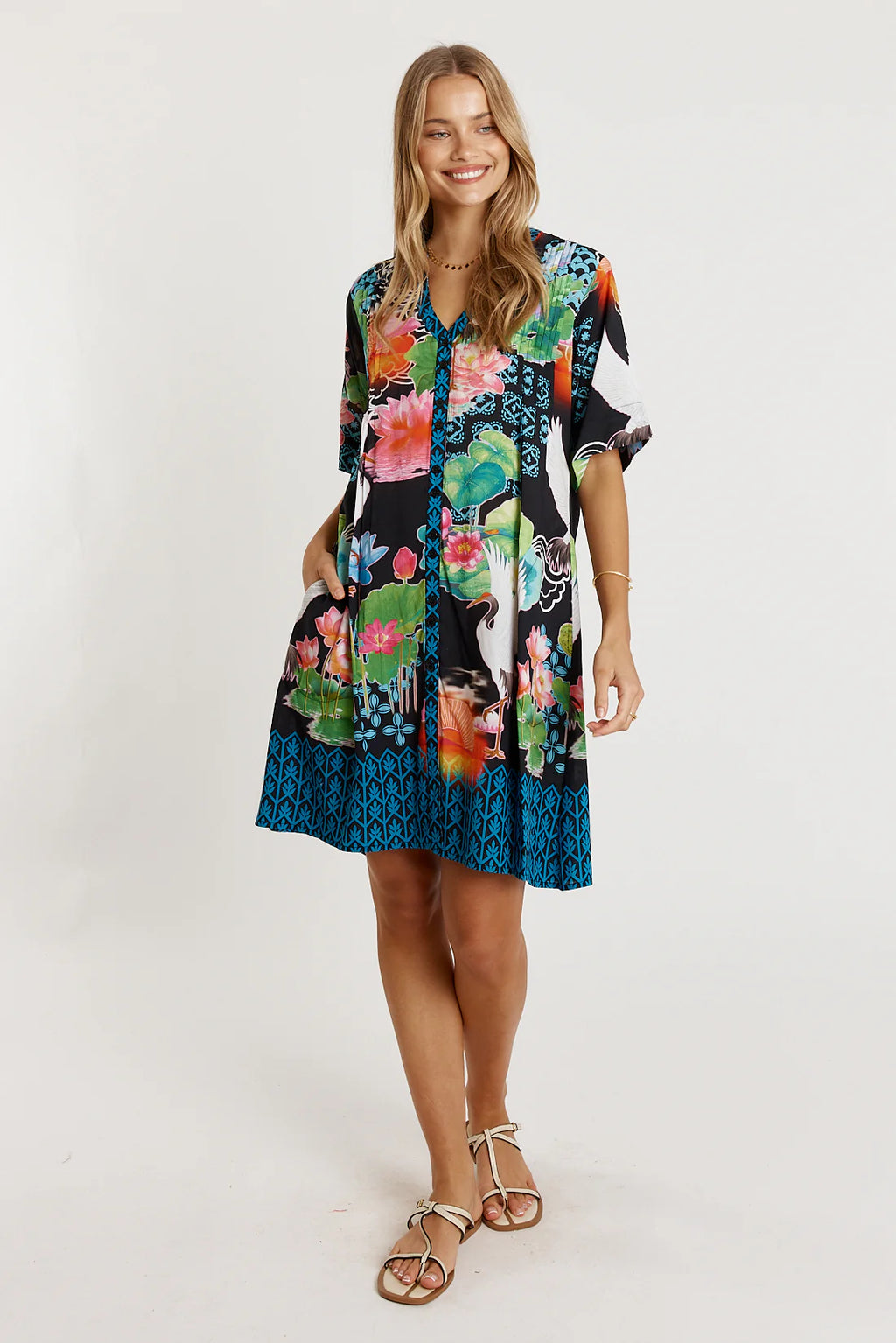 Akiko Button Dress Ocean