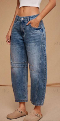 Mid Rise Barrel Denim Jeans