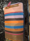 Stripe Multi Colored Crossbody Bag featuring vibrant multi-colored stripes and a stylish zipper closure.