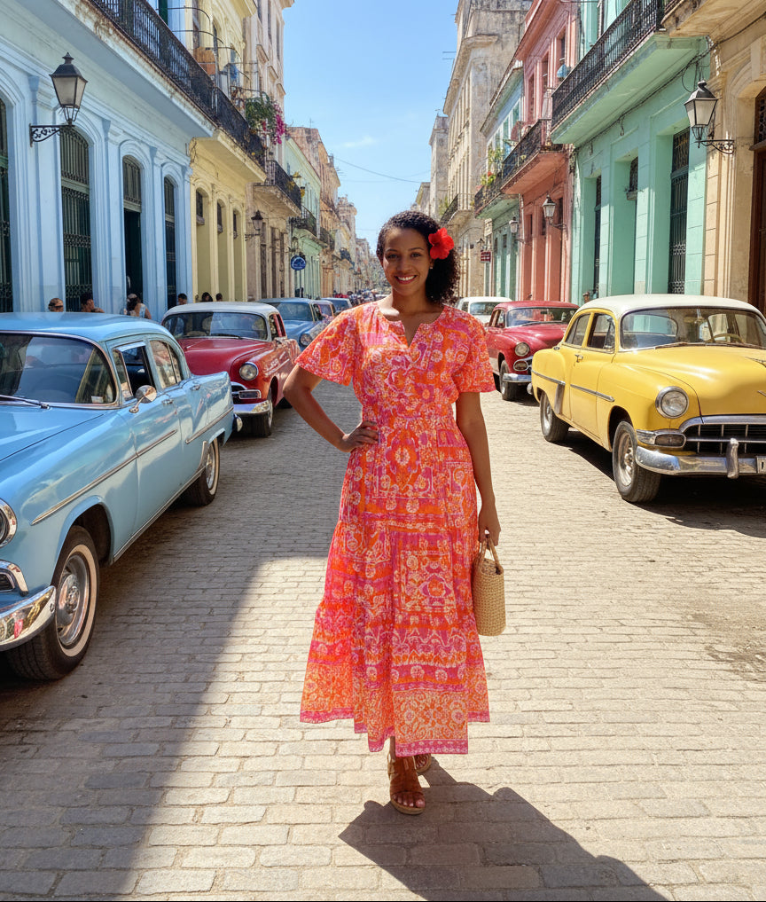 Montevideo Pink Dress Midi Short Sleeve