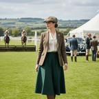 Woman in a stylish outfit featuring the Charlie Check Cap, set in a scenic outdoor event.