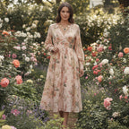 Robe midi motif bouquet de fleurs