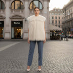 Mongolian Vest featuring faux Afghan fur with satin lining and side pockets, perfect for stylish layering.