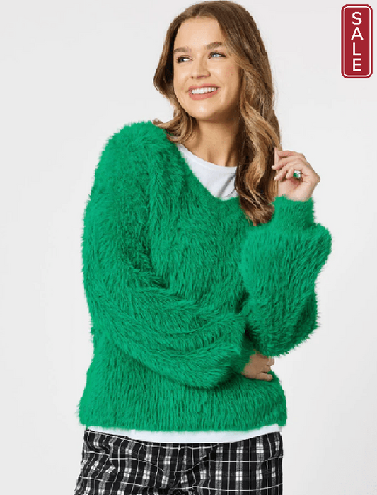 Threadz jumper S/10 / GREEN T Fuzzy V Neck Knit
