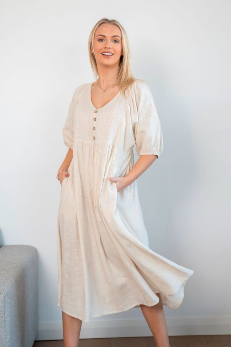 WT Peasant Dress- beige