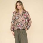Gold foil Rose Print blouse-Pink So in style