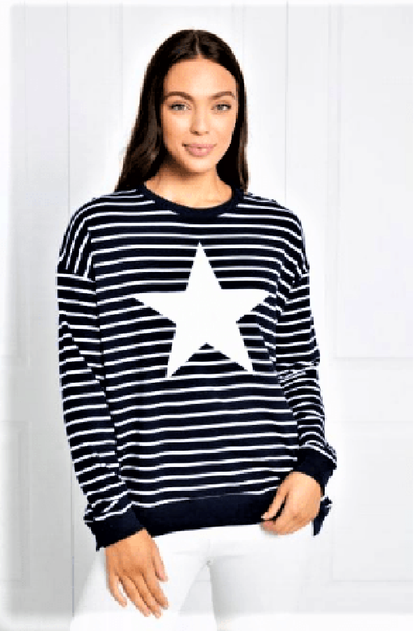 Caroline Morgan sweater 8 / NAVY Stripe/Star Sweater