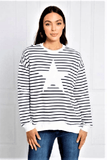 Caroline Morgan sweater 8 / WHITE Stripe/Star Sweater