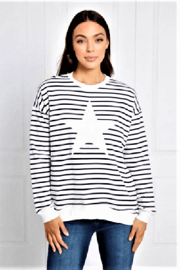 Caroline Morgan sweater 8 / WHITE Stripe/Star Sweater