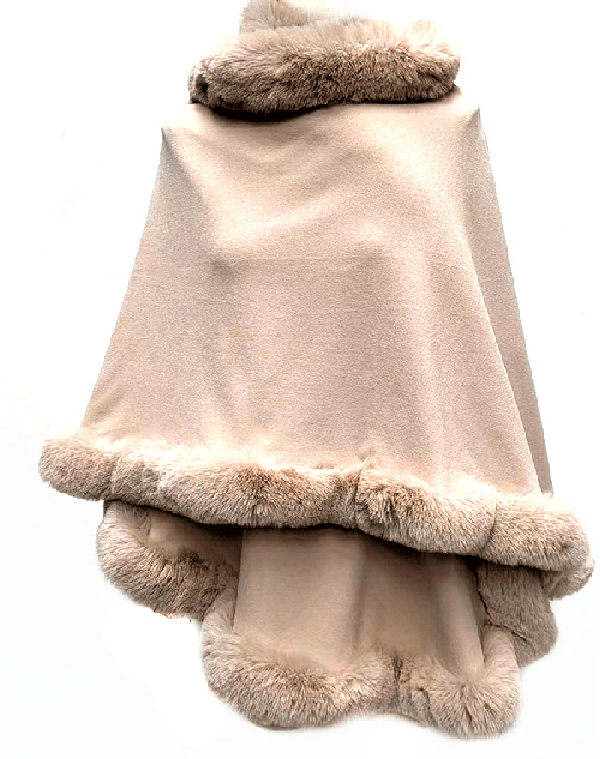 gypsyroad cape BEIGE Fur Trim Wrap