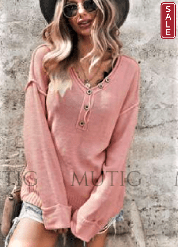 Mtg V neck button knit