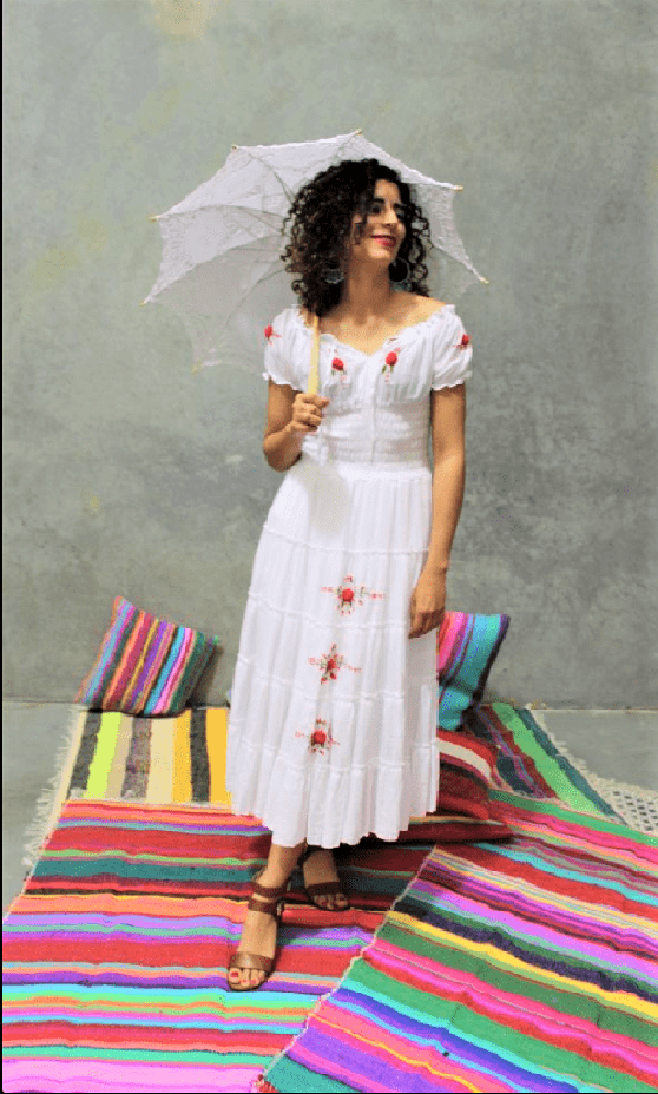 Parragraff Dress ONE SIZE / WHITE Gypsy Dress embroidered