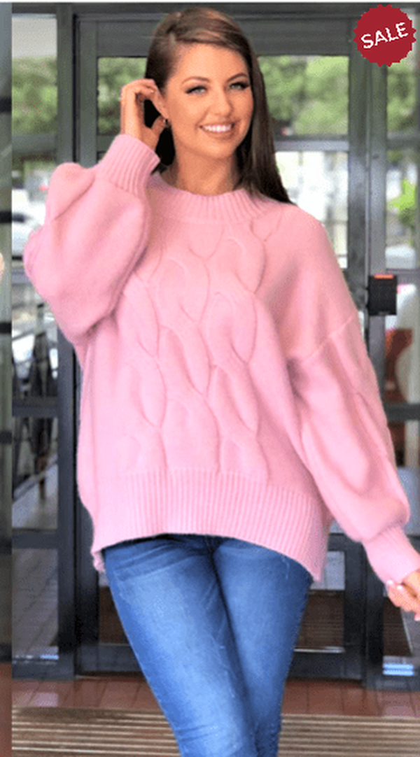 So in style jumper S/M / PINK Cable Chunky Knit
