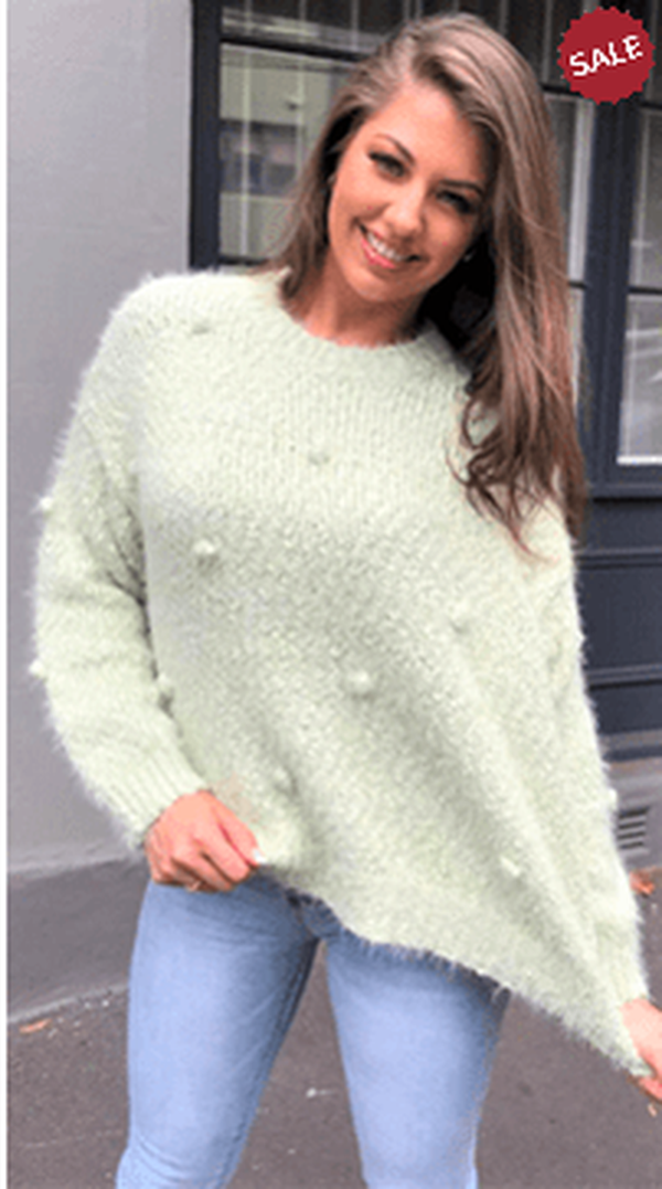 So in style jumper S/M / SAGE Bubble PomPom Knit