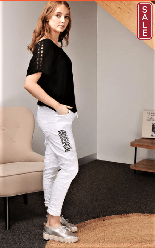 Wednesday Lulu pants S/M / White Benigna motif pants
